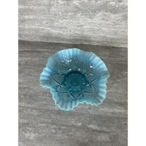 Fenton Vintage‎ Blue Opalescent Glass Bridal Basket Style Bowl 9 inches